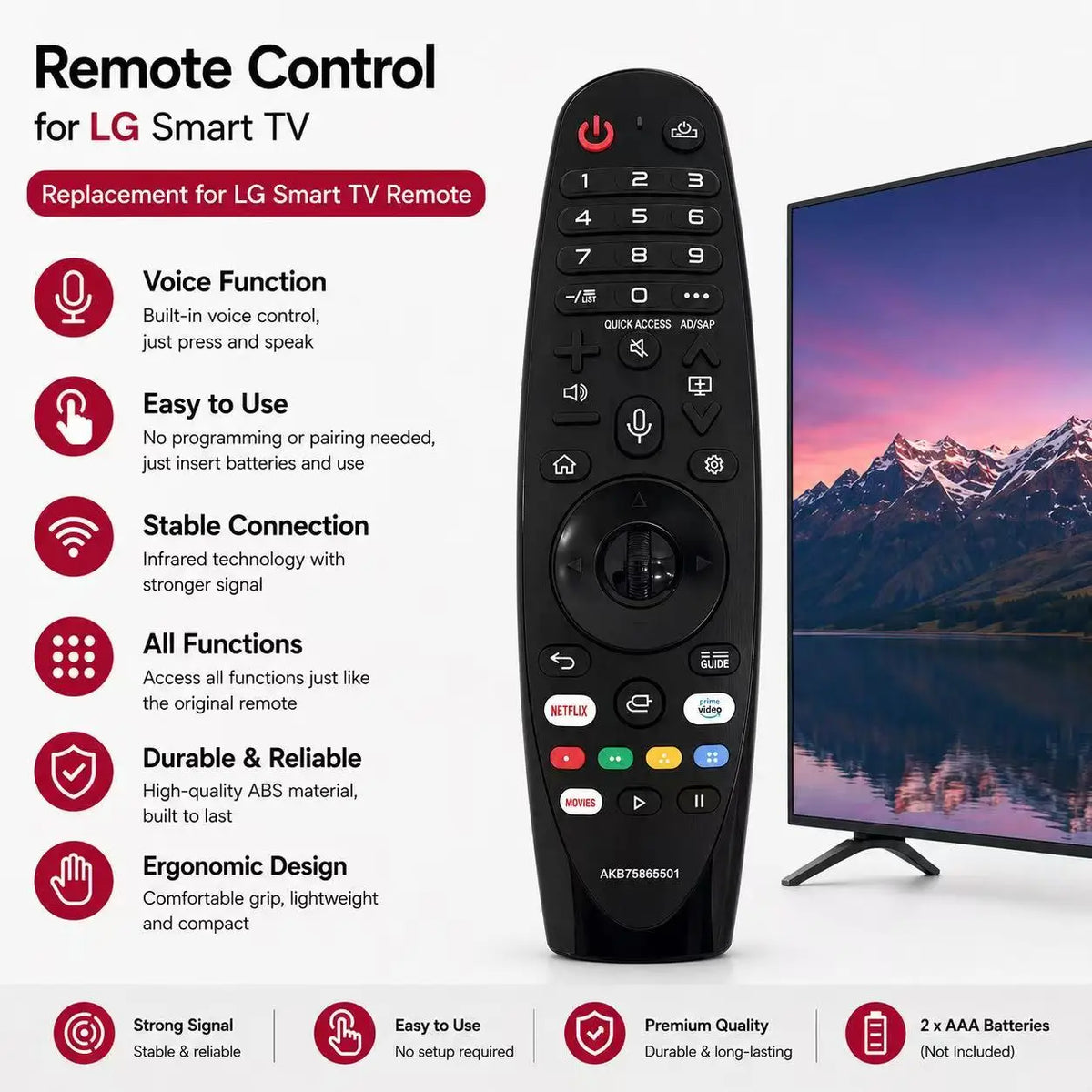 Replacement Remote Compatible For LG 4K OLED LCD UHD TV AKB7