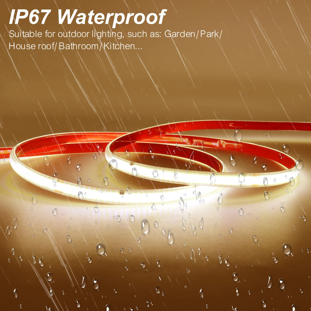 AC 220V IP67 Waterproof COB LED Strip Light Dimmable 5M 10M 