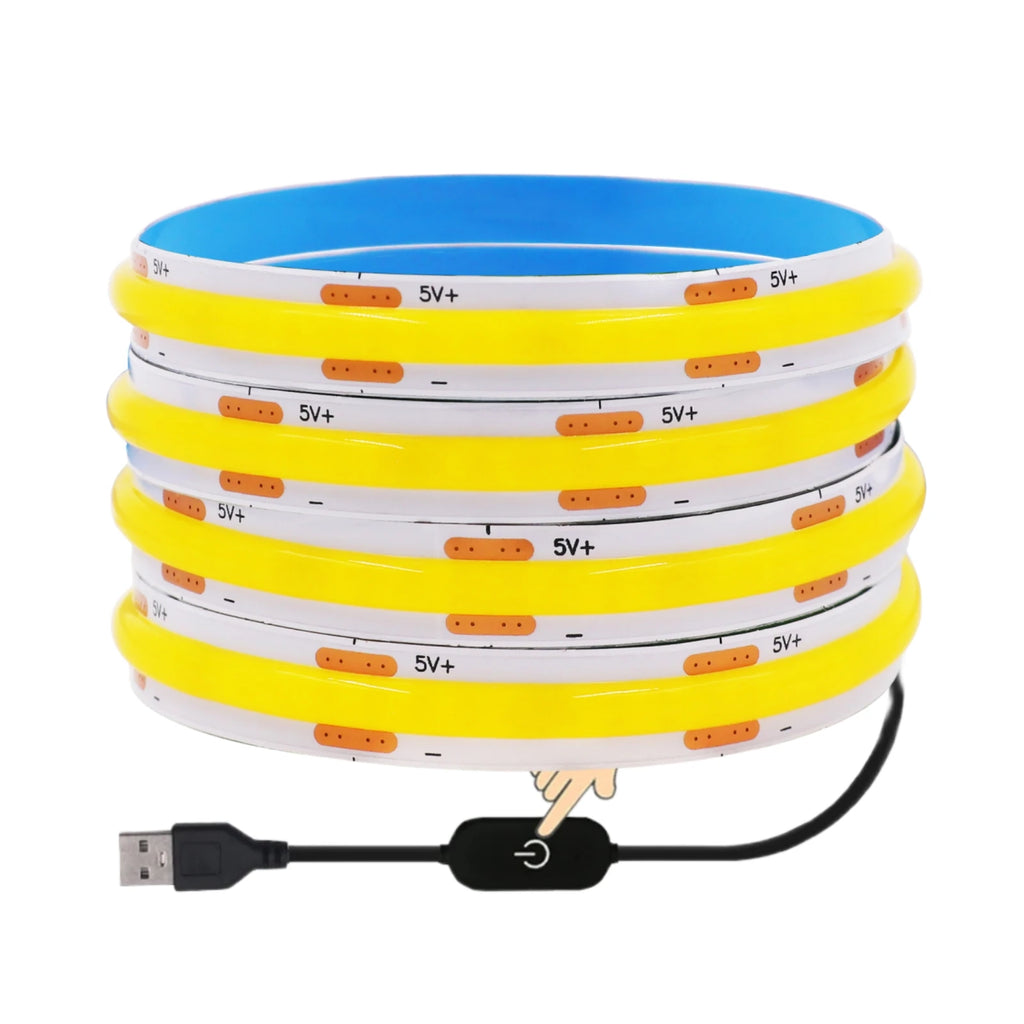 5V USB COB LED Strip with 2Pin Wire DC Plug 320leds/m Linear Dimmable Ribbon Tape Home Wardrobe Kitchen DIY TV Mirror Backlight