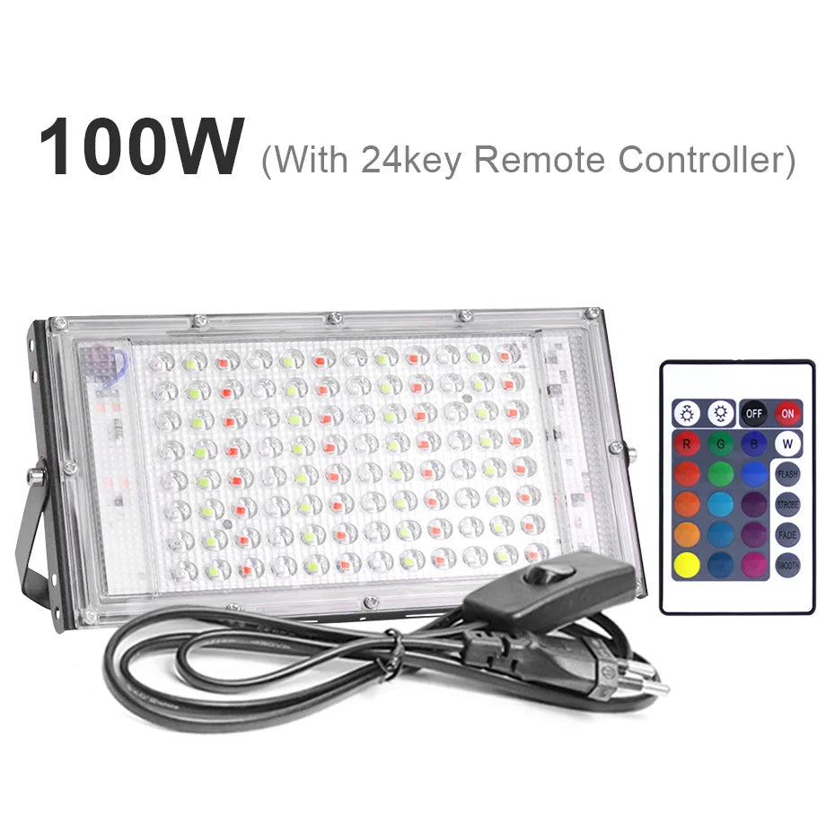 IP65 Waterproof RGB LED Flood Light 50W/100W/300W AC220V Outdoor Projector LED Spotlight with Remote Control & EU Switch Plug