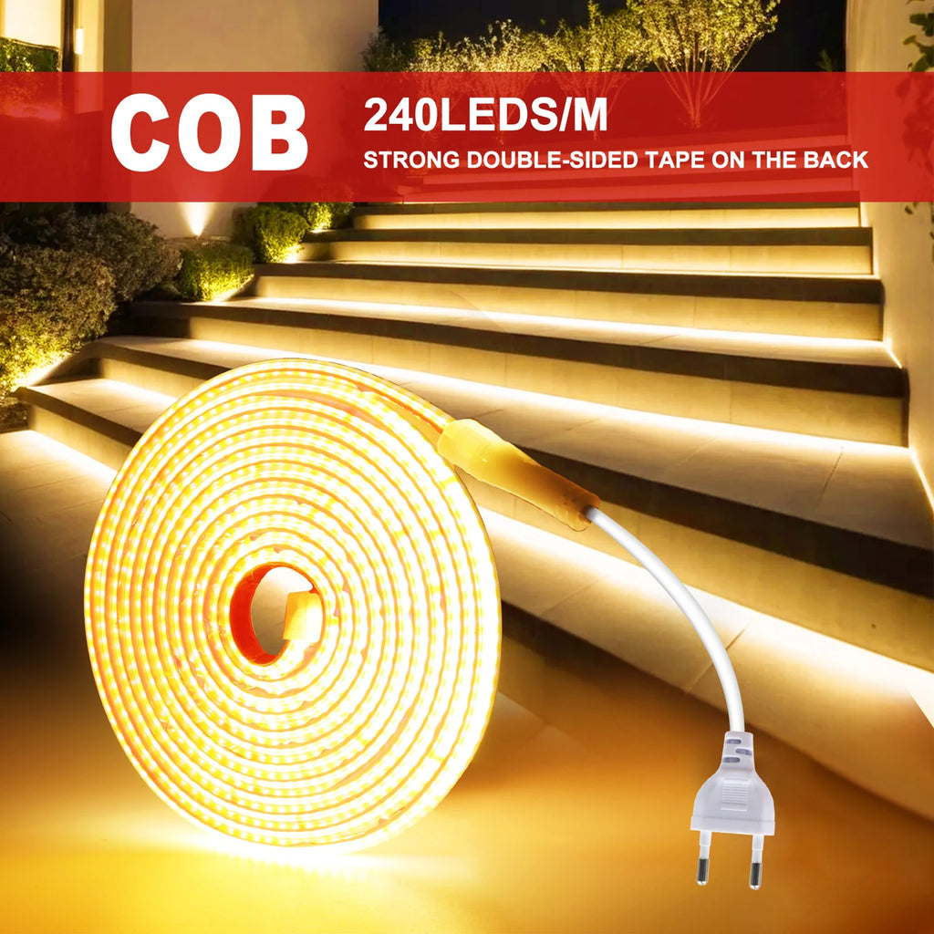 AC 220V COB Strip IP65 Waterproof 10CM Cut 240Leds/M 3000K 4