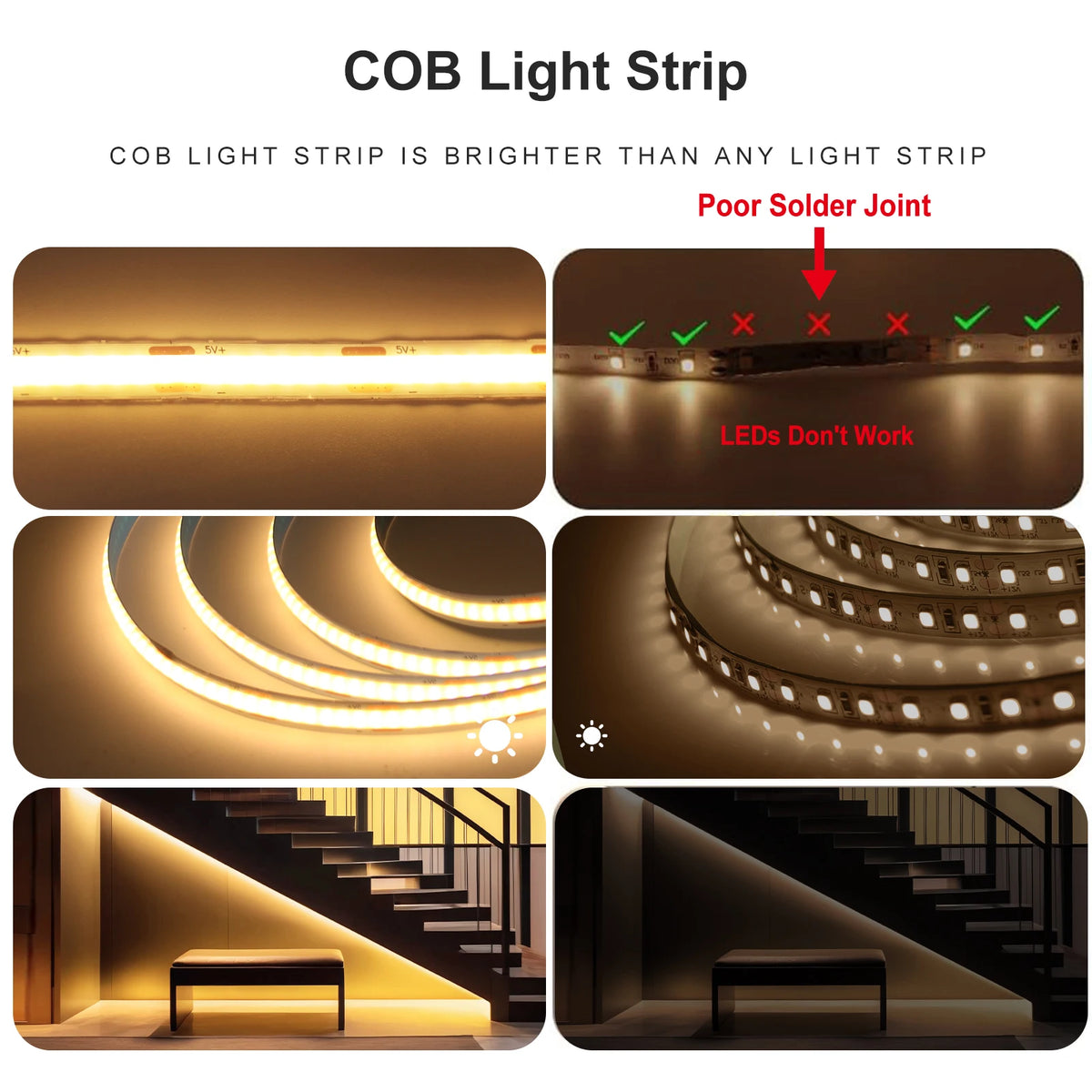5V COB LED Strip High Density 320LEDs/m USB LED Light Red Gr