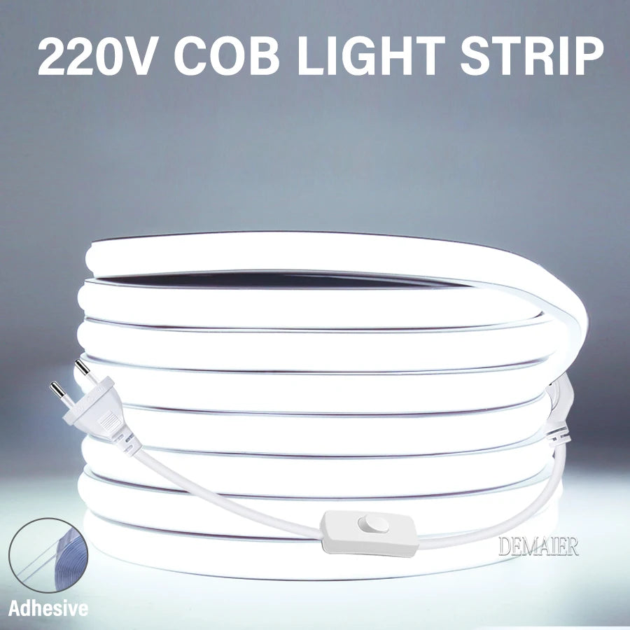 220V 360 LEDs/m EU Plug COB LED Strip Light RA90 Flexible LE