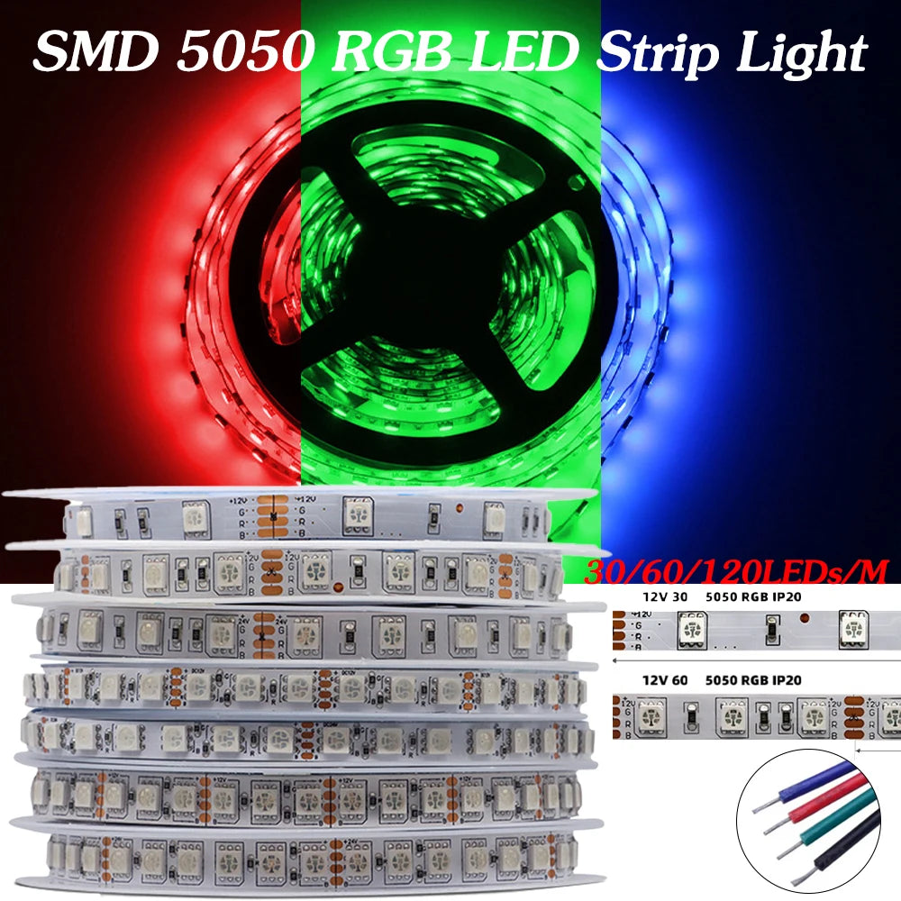 DC12V RGB LED Light Strip 5m One Roll SMD5050 30/60LED/M IP6