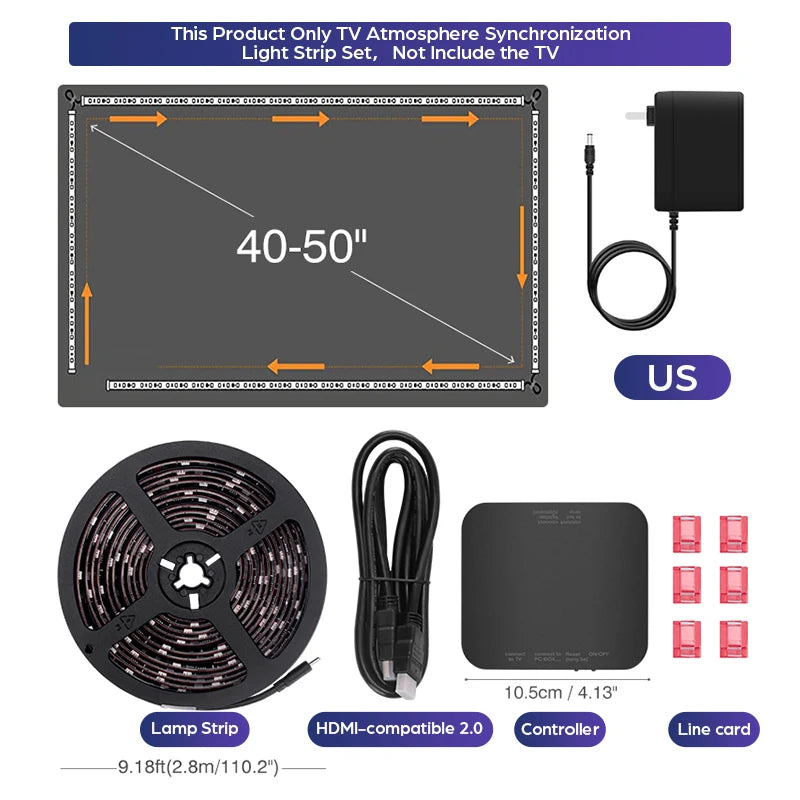 New Ambient TV Led Backlight 4K HDMI-Compatible 2.0 Device Sync Box EU/ US Plug RGB Strip Lights Screen Color Sync Led Light Kit