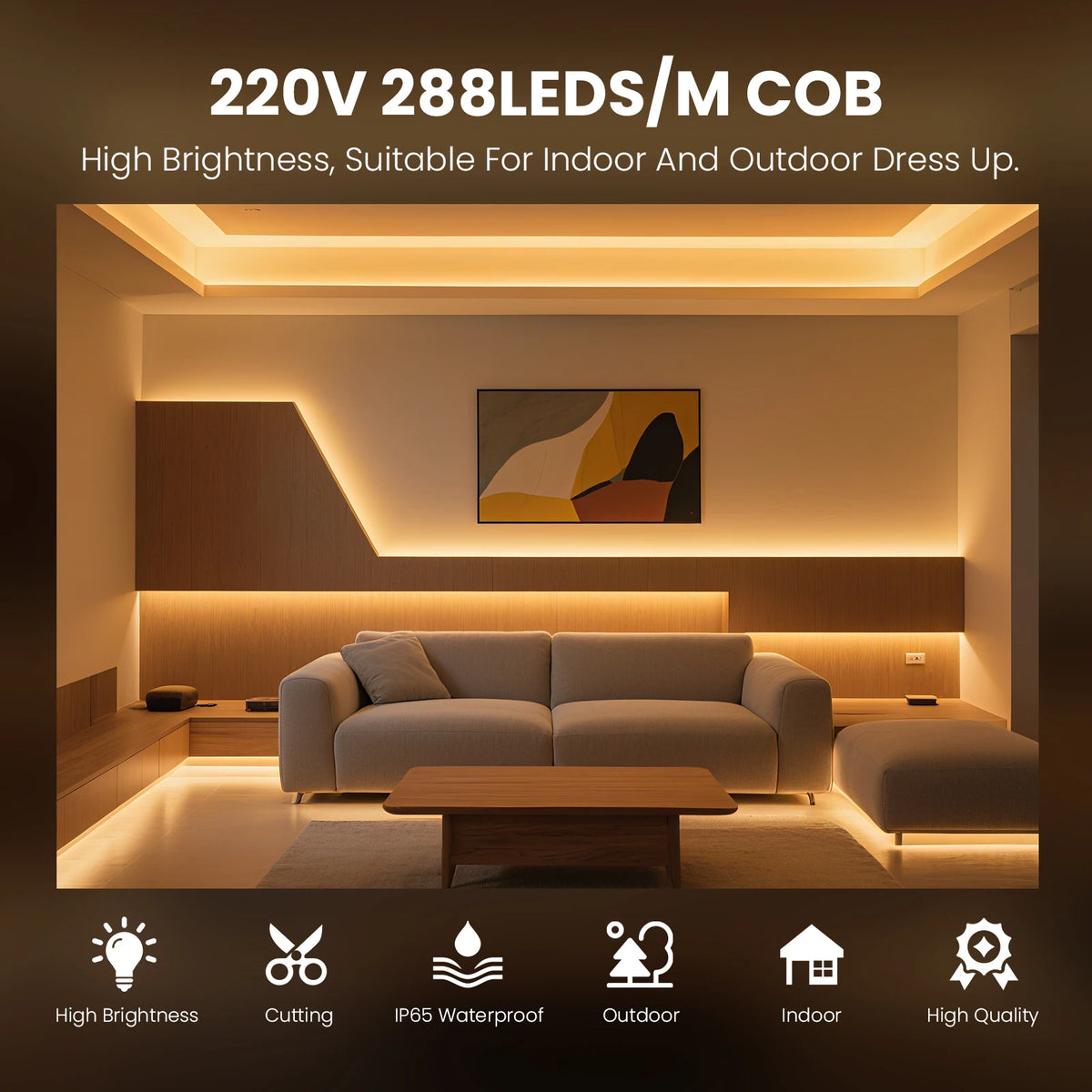 220V Dimmable COB LED Neon Strip Light With Switch/Dimmer Pl