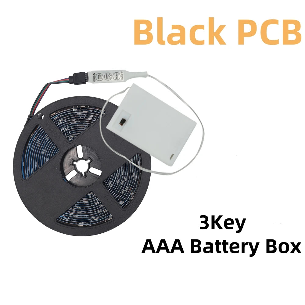 Battery Powed RGB LED Strip DC5V 5050 30LEDs/m IP21/IP65 With 3/17/24key IR RF Remote Ribbon Tape for TV Backlight Room Decor