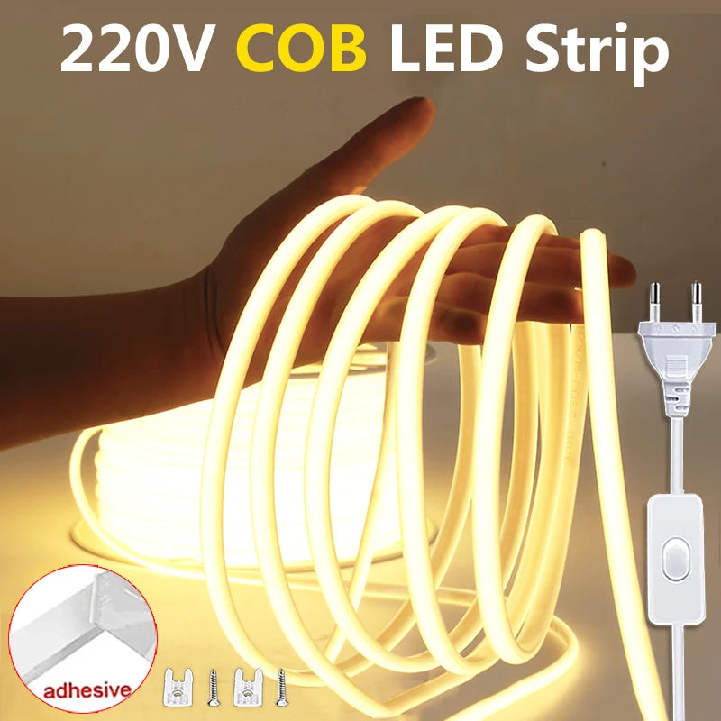 LED Lights Strip 220v with ON-OFF Switch Waterproof Outdoor 
