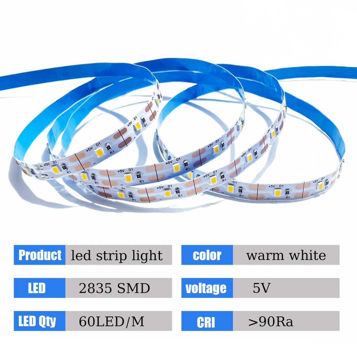 1-5m 5V LED Strip Lights USB 2835 SMD TV Backlight Tape Warm