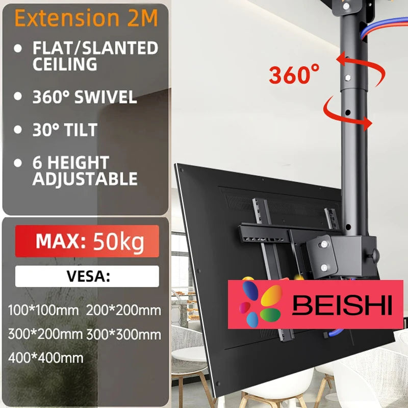 BEISHI TV Ceiling Mount Adjustable Bracket Fits Most LED LCD