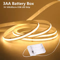 3AA Battery Box COB LED Strip 5V 8MM 320LEDs/m Warm Natural 