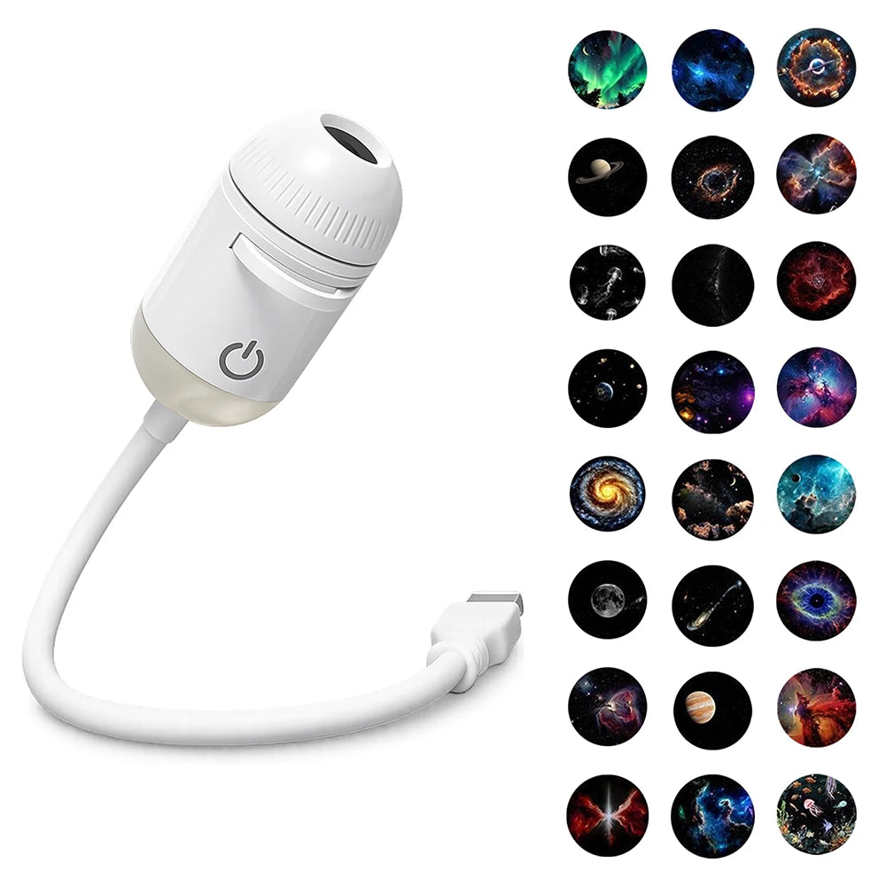 USB Mini Galaxy Projector Night Light 2-in-1 Starry Sky Ambient Lamp with Replaceable Films Home Car Decor Gift for Adults Kid