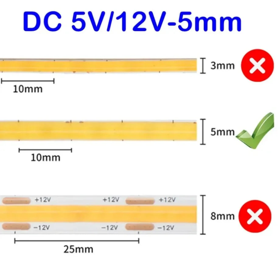 LED Strip DC 5V/12V USB COB 5mm 400Leds/M Flexible Ribbon Ro