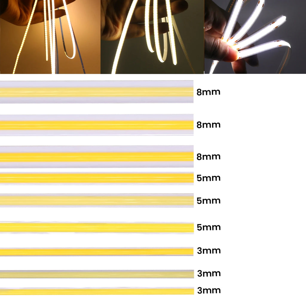 USB Dimmable COB LED Strip Light 3MM 5MM 8MM RA90 High Densi