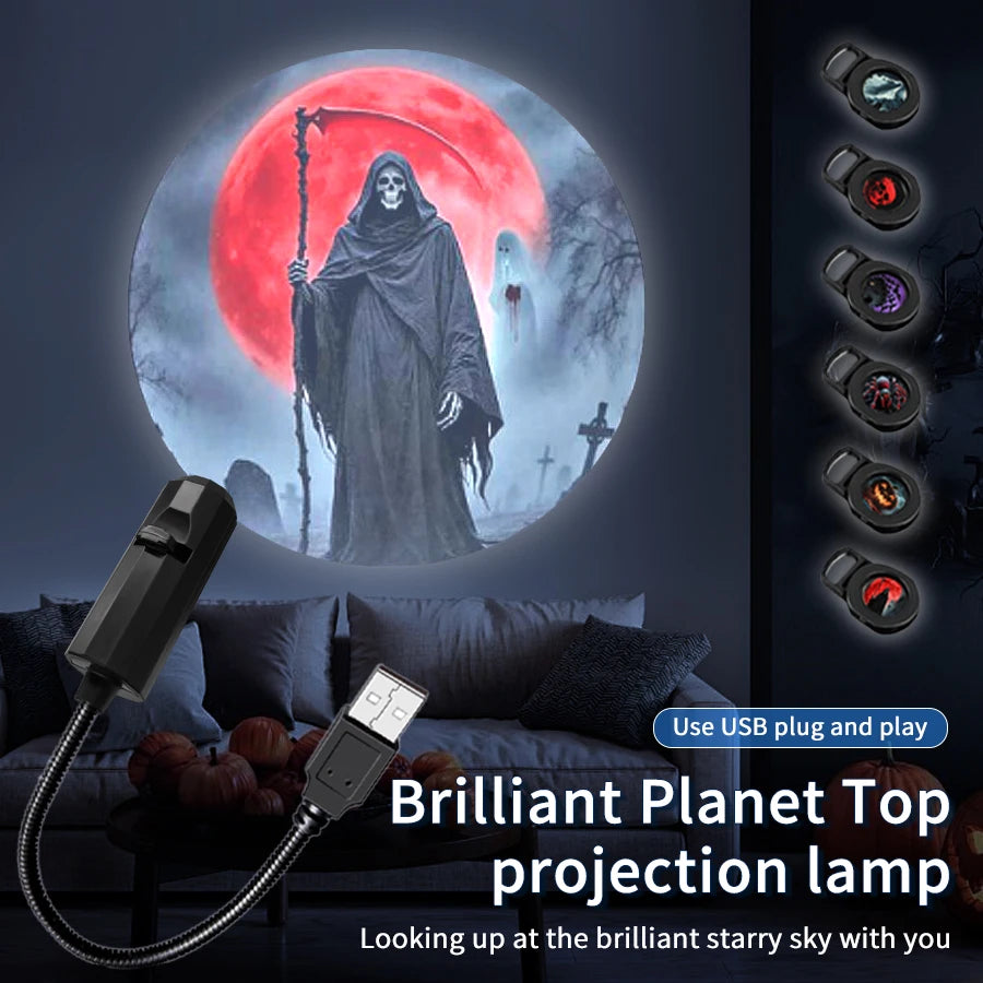 Led Halloween Moon Lamp USB Projector Night Light Christmas 