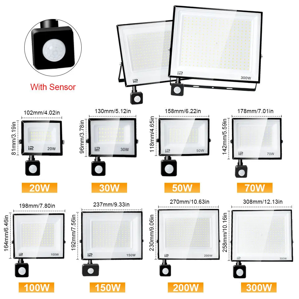 LED Floodlight Motion Sensor AC220V 110V 30W 50W 70W 100W 15