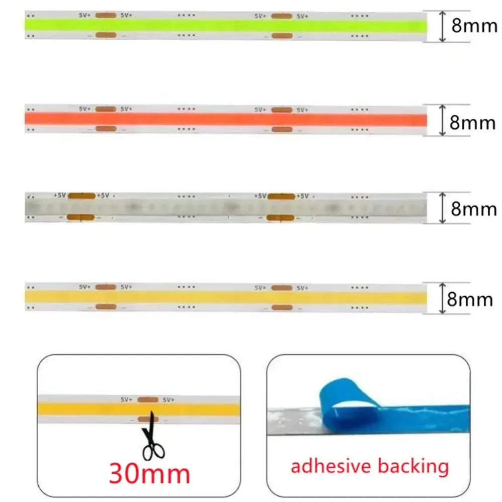 DC 5V LED COB Strip Light USB High Density Linear Lighting 3