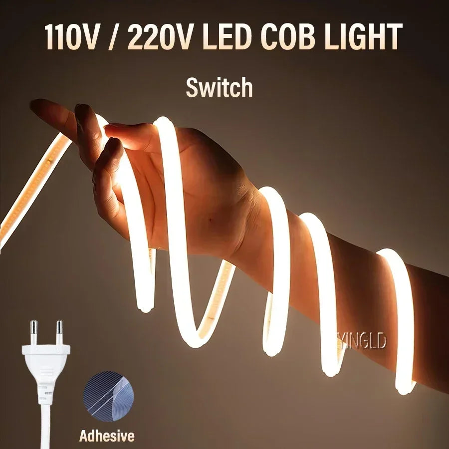 LED Strip Brightness Waterproof COB LED Strip 220V Flexible 