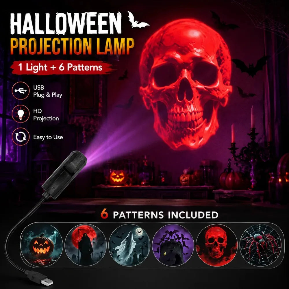 USB Projector Light Halloween Ghost Skull Night Light Switch