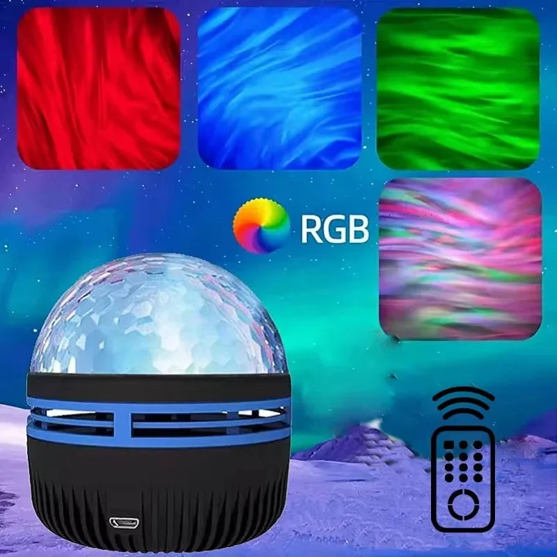 1pc Northern Lights LED Atmosphere Projector 7 Modes Starry Rotation Projection USB Powered Remote Control For Bedroom Decor