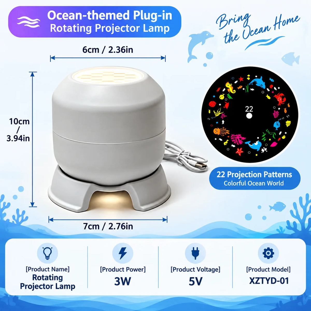 360 Rotating Galaxy Ocean Star Projector Night Light Dynamic