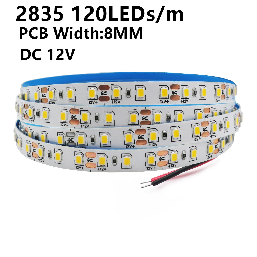 DC 5V 12V 24V Led Strip SMD 2835 120 180 240 LEDs/m Diode Tape 3mm 4mm 8mm 10mm PCB Flexible LED Ribbon TV Backlight for Bedroom