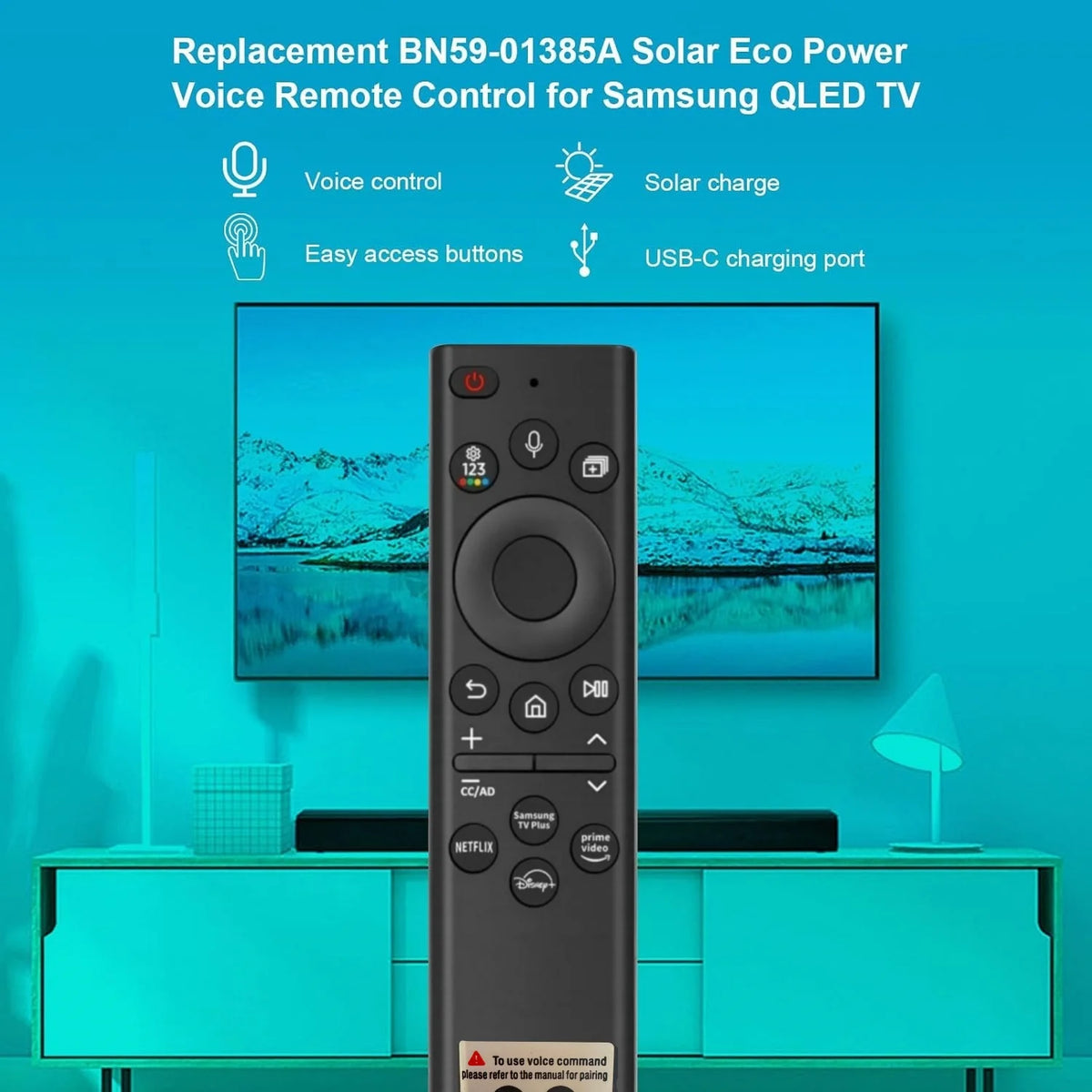 New Solar Charging BN59-01385A Voice Remote Replacement for 