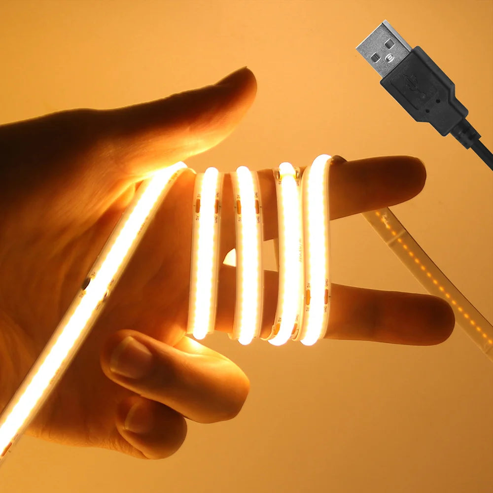 New 5V USB COB Strip Light 320Leds/m Warm Natural White Cabi