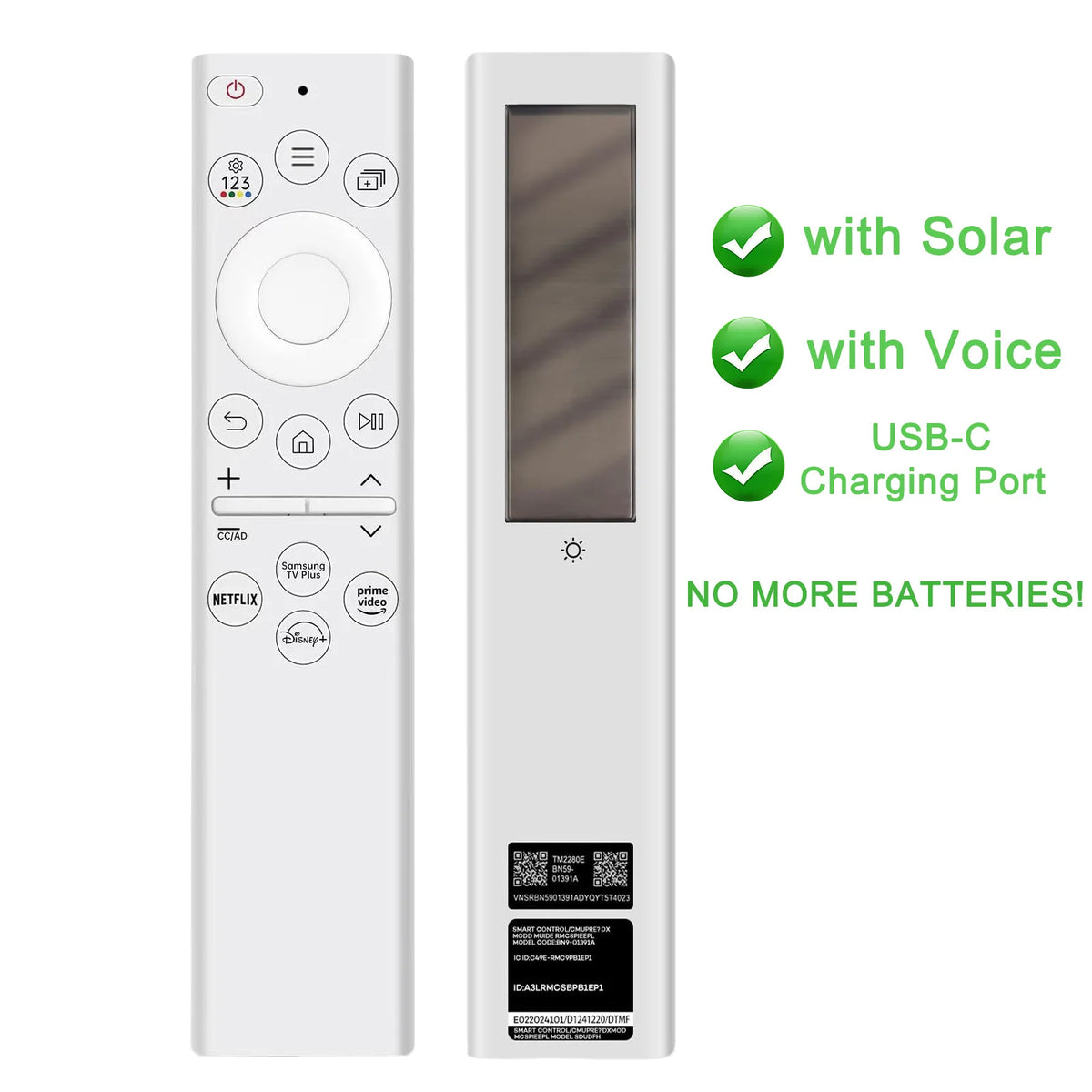 BN59-01391A Solar Voice Remote for Samsung TV Remotes Replacement with Bluetooth Rechargeable Solar Cell Fit for Samsung Remote