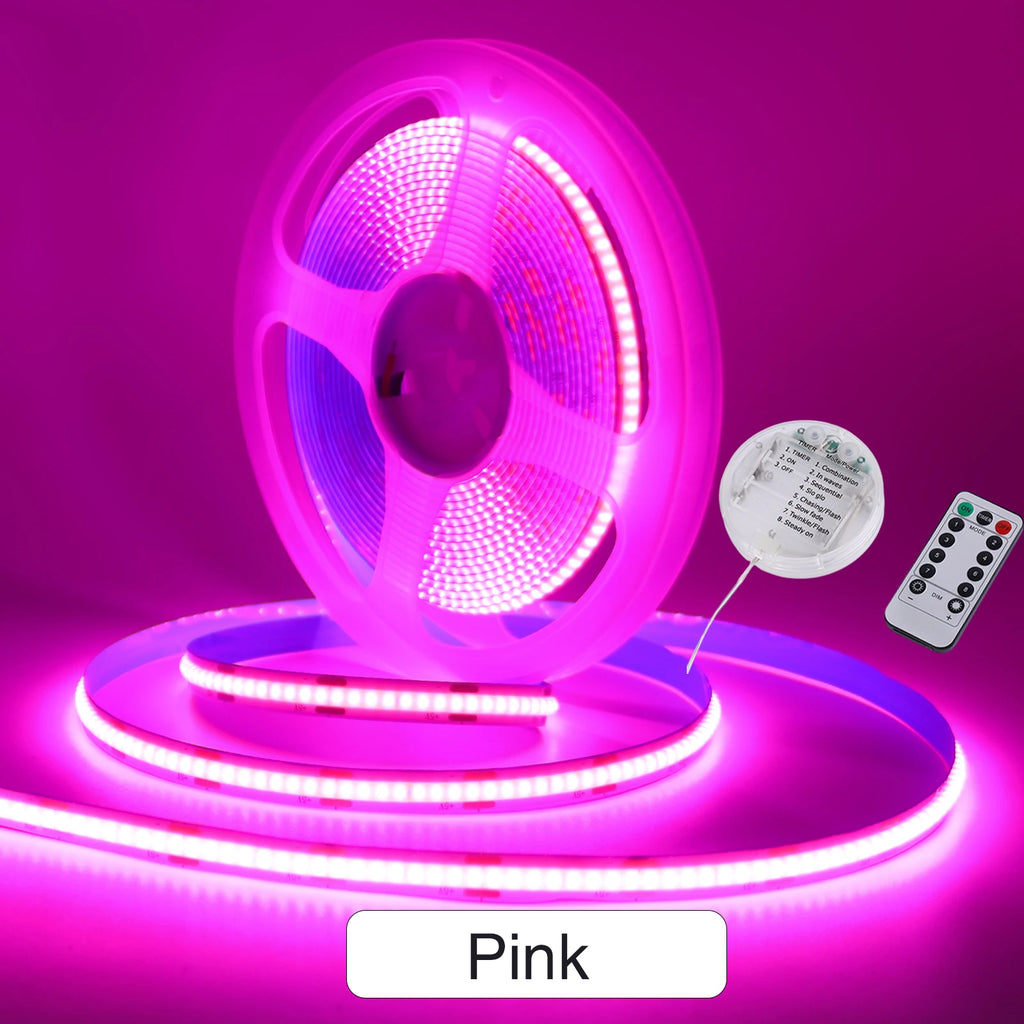 3AA Battery Box 5V COB LED Light Strip With Remote Blue White Yellow Warm Red 8MM PCB Flexible Adhesive Tape Room Kitchen Decor