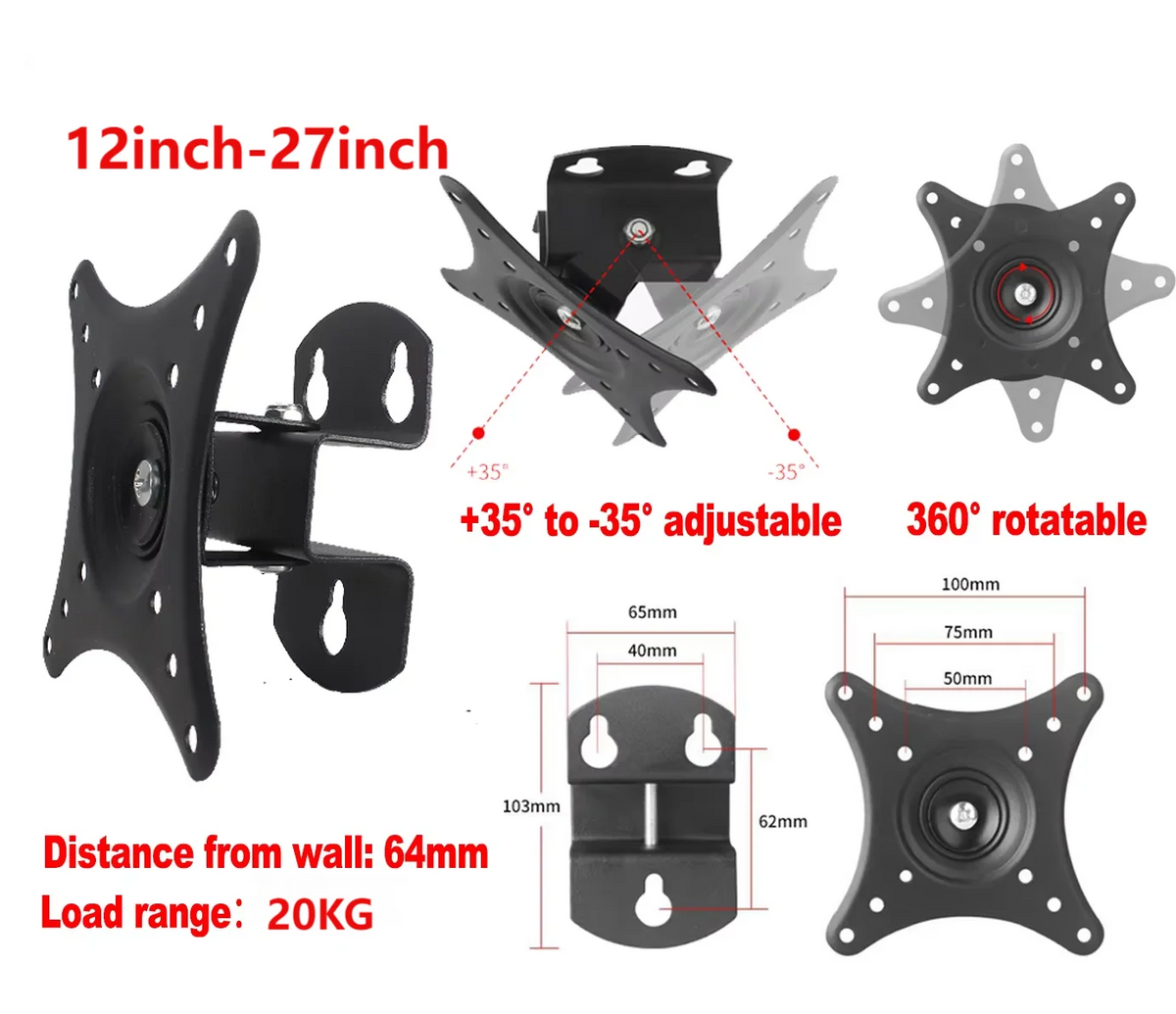 7-32 Inch TV Mount Wall Mount Snap Fasterner Flat Bracket Un