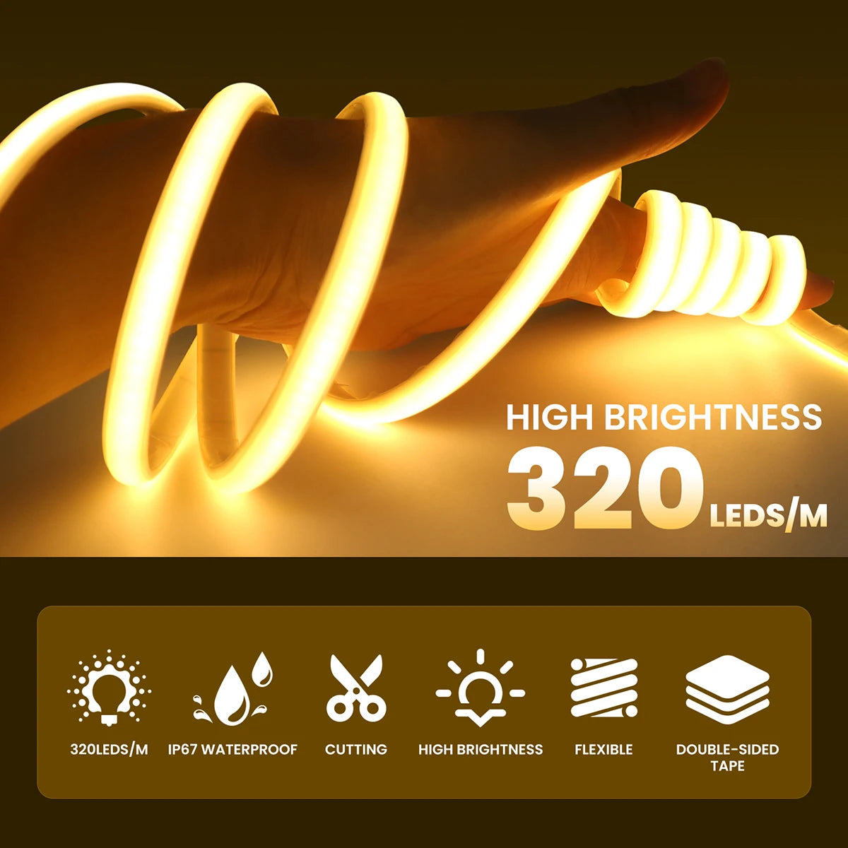 Dimmable 5V COB Neon LED Strip Light 320LEDs/m USB Switch/To