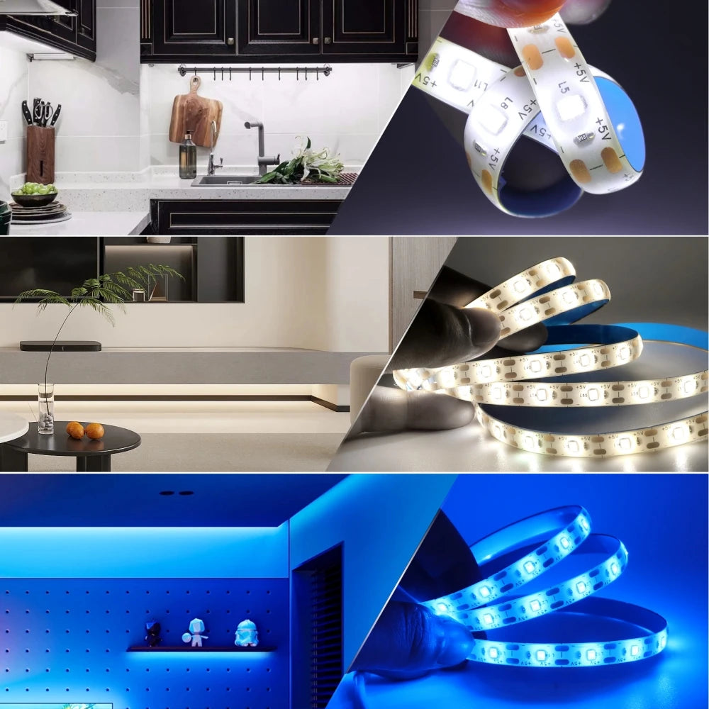 5V USB LED Strip Light with Adhesive Tape 2835 60LEDs Flexib