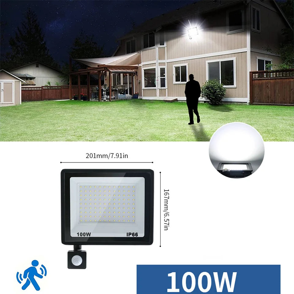 LED Floodlight Motion Sensor AC220V AC110V 10W-300W Waterproof Outdoor Projector Exterior Spotlight Outdoor lamp Wall Reflector