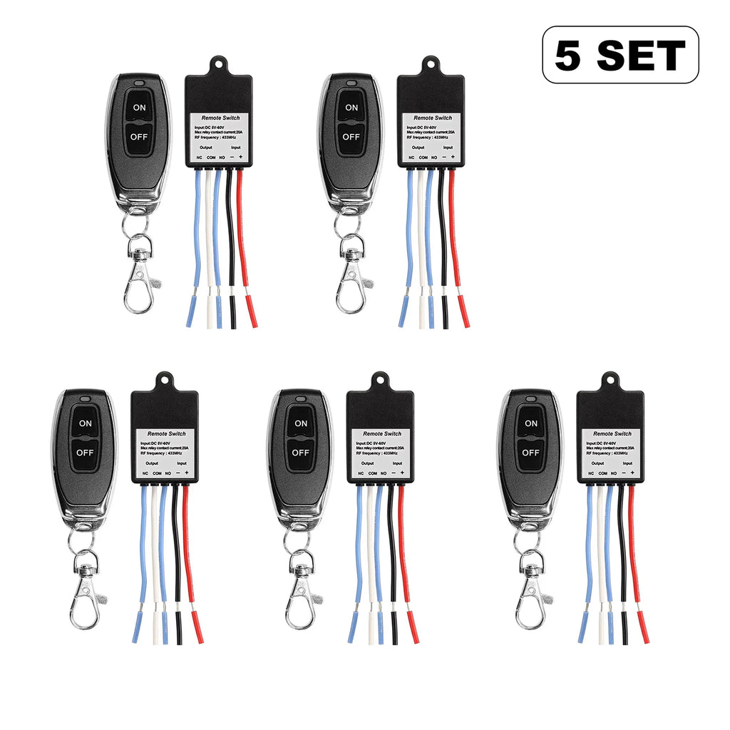 433MHz Wireless Remote Control Switch Relay DC 5V-60V Transmitter Remote Control Dry Contact Relay Gate Door Light Controls