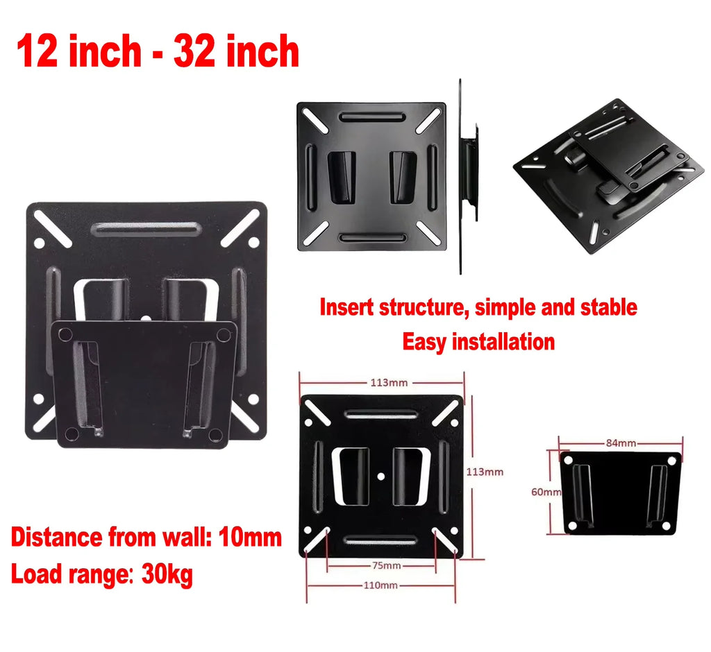 7-32 Inch TV Mount Wall Mount Snap Fasterner Flat Bracket Universal Metal Tablet Holder LCD LED Monitor TV Frame VESA 75/100mm