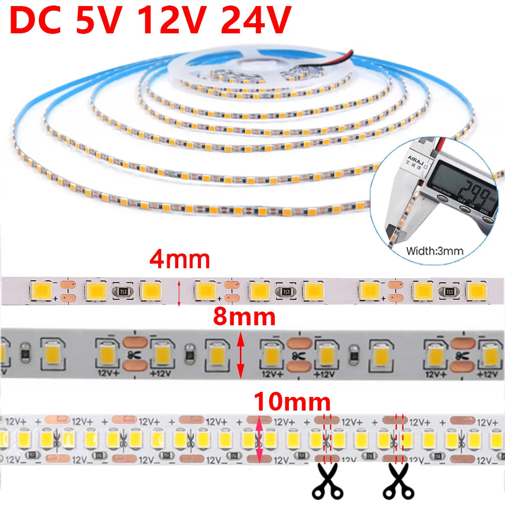 DC 5V 12V 24V Led Strip SMD 2835 120 180 240 LEDs/m Diode Ta