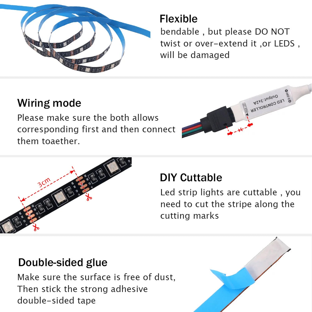 5V RGB LED Strip 5050 30LEDs/m Waterproof IP21 IP65 Flexible