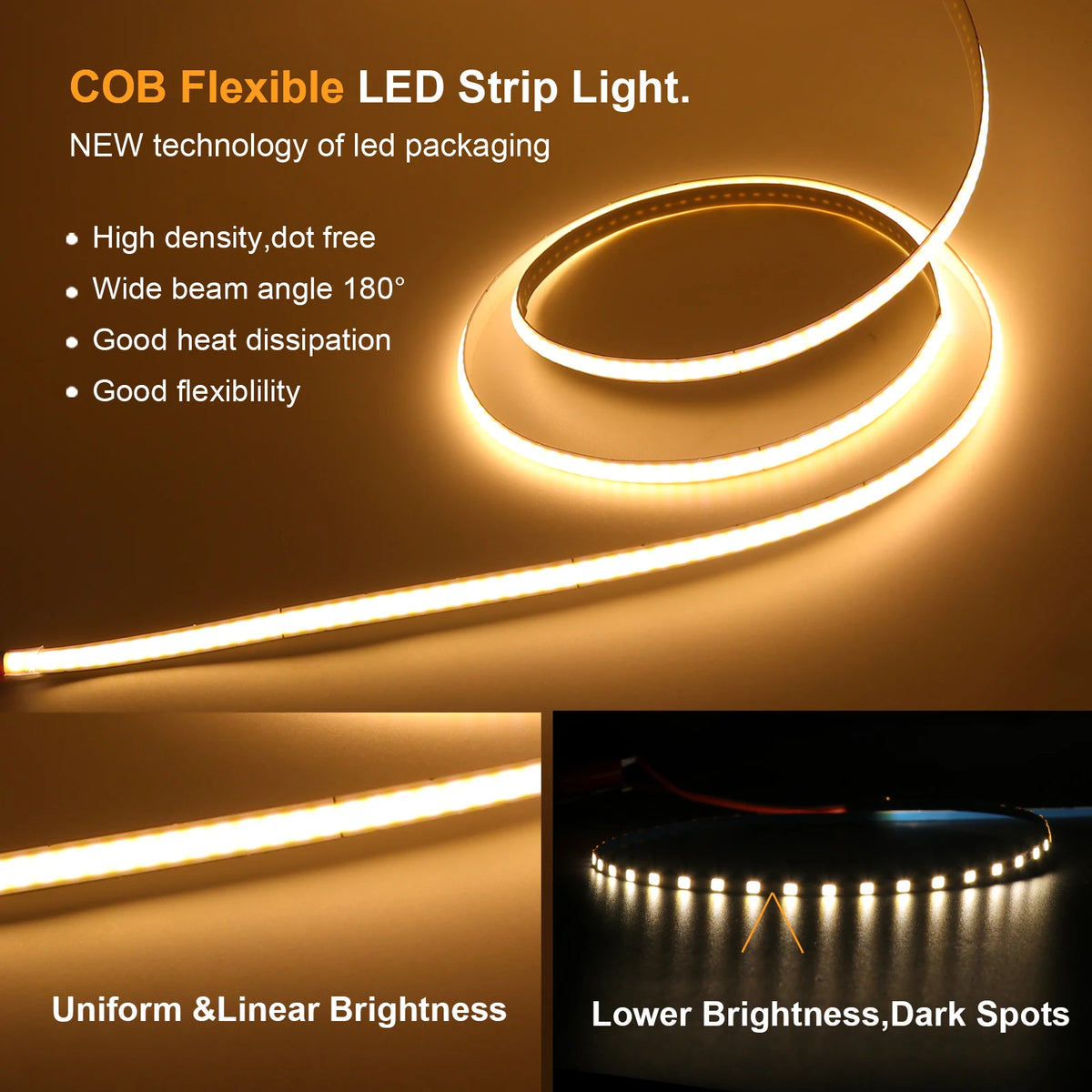 DC 12V COB Strip 320Leds/M Width 3MM 5MM 8MM White/Pink/Red/