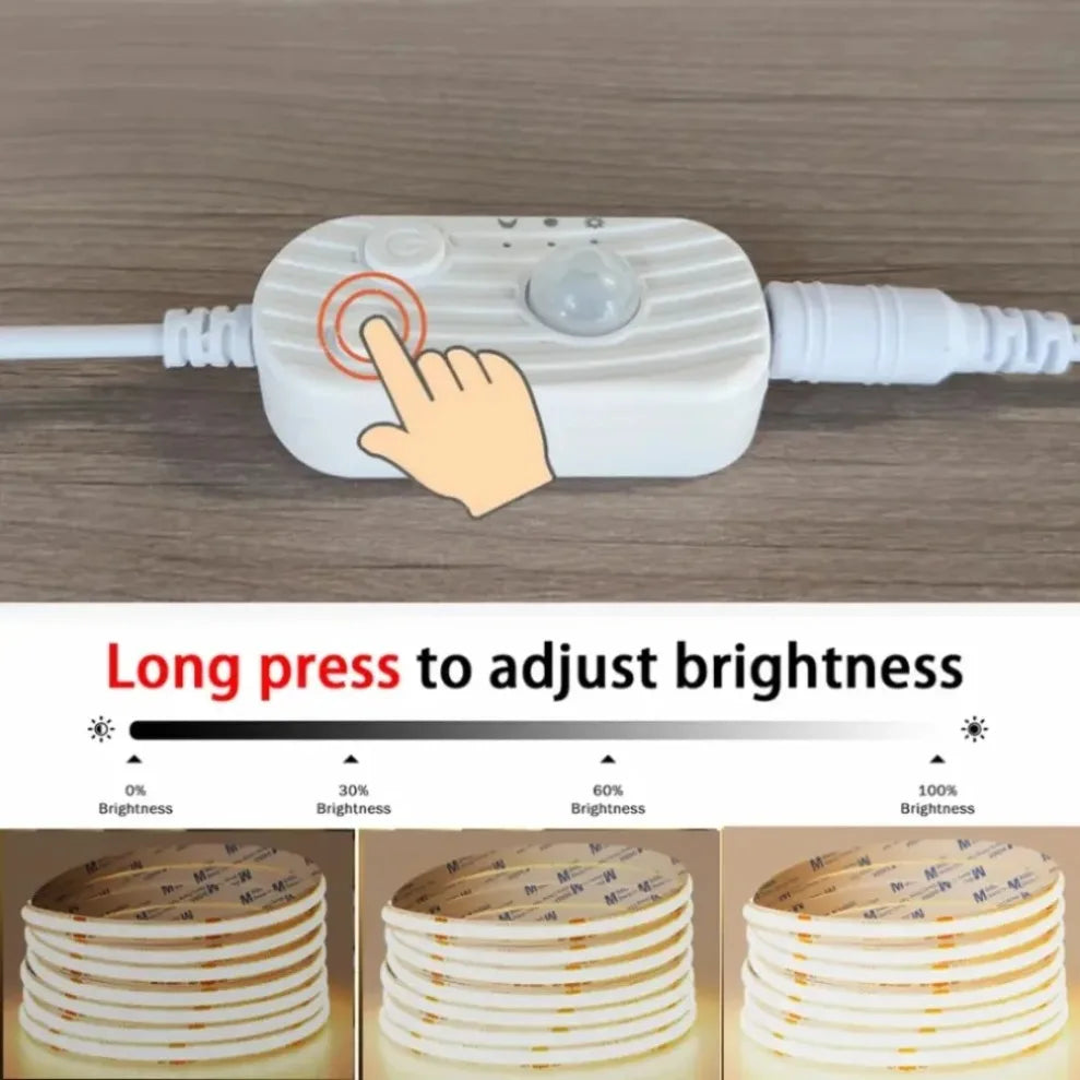USB Motion Sensor 8mm COB LED Strip DC5V 3 Modes Dimmable In