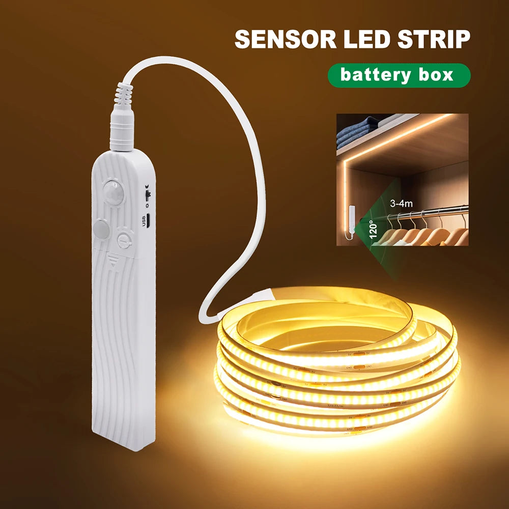 5V Motion Sensor Nigth Light COB Led Strip USB Battery Power