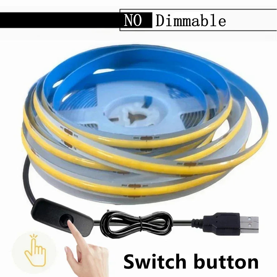 Super Bright USB DC 5V COB LED Strip Light 1m 2m 3m 4m 5m With Hand Scan/ Dimmable Touch Sensor Switch/ Push Switch 320LEDs/m