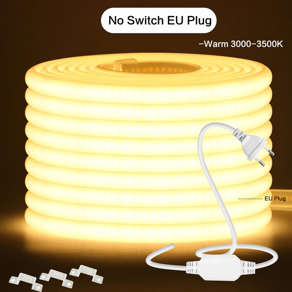 220V Dimmable COB LED Neon Strip Light With Switch/Dimmer Plug Waterproof 288Leds/M High Quality Neon Strip Garden Home Lighting