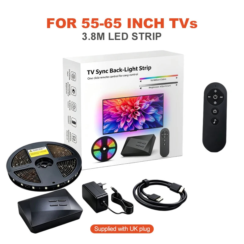 Ambient TV Backlight LED Sync to Screen 4K for 40-85 Inch Real-Time Sync LED Light Strip for HDMI-Compatible 2.0 PS5 XBOX SWITCH