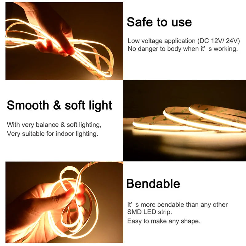 UL Listed COB LED Strip Light 320 480 LEDs/m 16.4ft High Den
