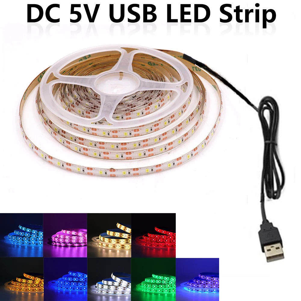 5V USB LED Strip 2835 60LEDs/m Diode Tape Waterproof Flexibl
