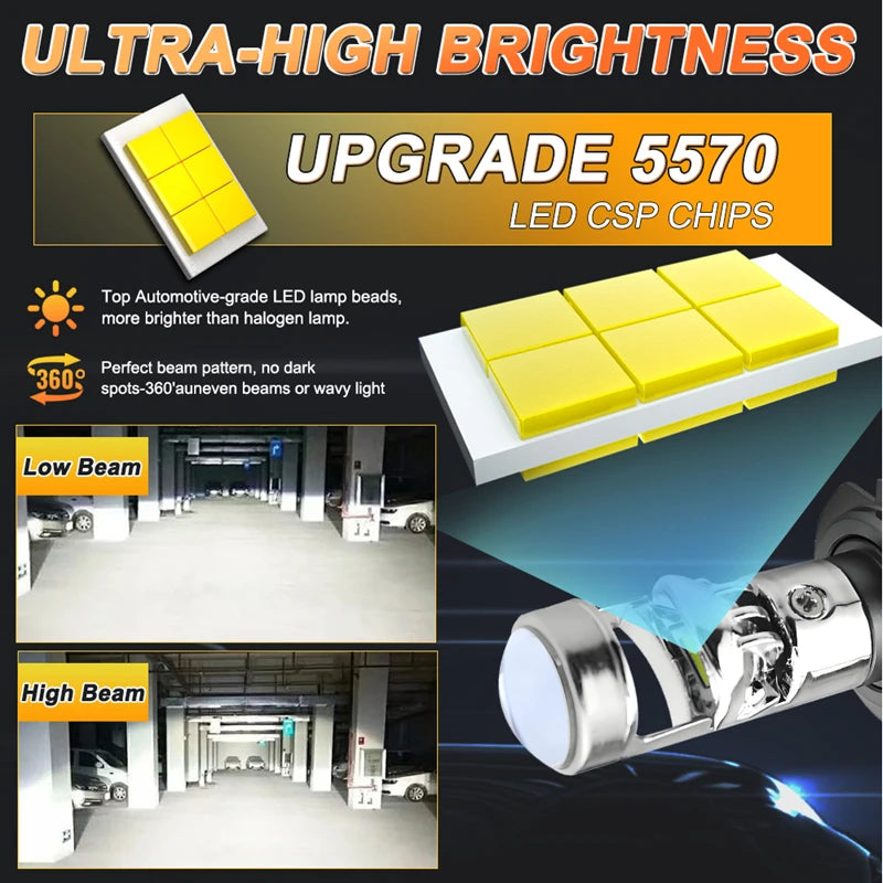 2PCS H7 LED Projector Lens Headlight H7 Car Bulb 6000K 30W/6