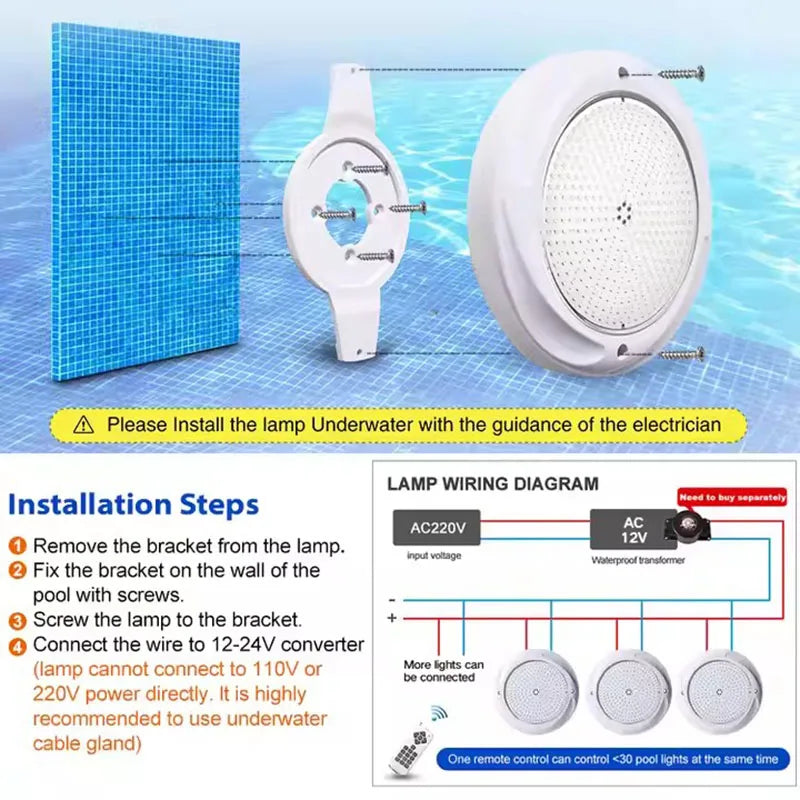 12V Rgb Color Changing 35W Waterproof Ip68 Led Pond Bulb Lam