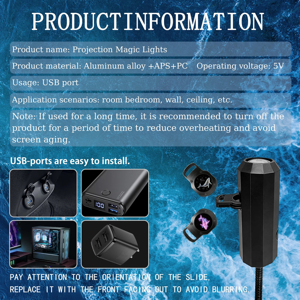 Ocean USB Projector Night Light 8 Replaceable Lamp Sheets fo