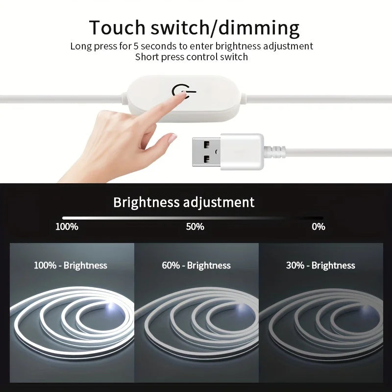 LED Strip Neon Light USB DC 5V Dimmable Touch Sensor Switch 